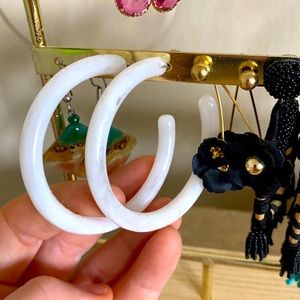 Anthropologie white marbled hoops